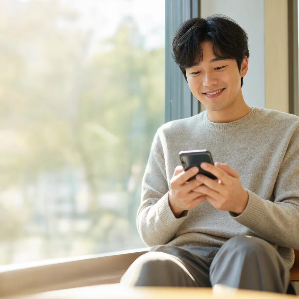 안내를 확인하는 인물 연출 이미지